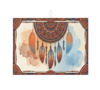 Tappetino scolapiatti in piuma bohémien, per cucina, con mandala, assorbente, in microfibra, per bancone, 45,7 x 61 cm