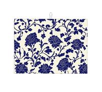 Tappetino scolapiatti in porcellana blu e bianca per bancone della cucina, in microfibra, assorbente, riutilizzabile, lavabile, extra large, 45,7 x 61 cm