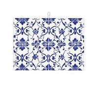 Tappetino scolapiatti in porcellana blu e bianca per bancone della cucina, in microfibra, assorbente, riutilizzabile, lavabile, extra large, 45,7 x 61 cm