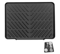 Tappetino scolapiatti in silicone, 40 x 30 cm, superficie inclinata e struttura scanalata, resistente al calore, antiscivolo, per piani di lavoro e cucina (nero)