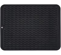 Tappetino scolapiatti in silicone, antiscivolo, facile da pulire, grande, resistente al calore, per bancone della cucina, lavello, frigorifero o rivestimento per cassetti (40,6 x 30,5 cm, nero)