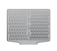 Tappetino scolapiatti in silicone per piani di lavoro della cucina, misura circa 40 x 33 cm, con bordo di scarico per aiutare la direzione dell'acqua verso il lavandino (grigio)