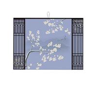 Tappetino scolapiatti in stile cinese con fiori di ciliegio e fiori di prugno, reversibile, grande, 18 x 24 pollici