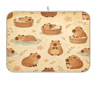 Tappetino scolapiatti in stile curativo Capybara per bancone della cucina, 40,6 x 45,7 cm, assorbente, scolapiatti in legno floreale