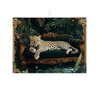 Tappetino scolapiatti in stile giungla, per bancone della cucina, elegante decorazione leopardata, assorbente, tappetino scolapiatti in microfibra Safari per protezione del bancone della cucina, 45,7