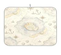 Tappetino scolapiatti in stile retrò con conchiglie nautiche per bancone della cucina, 40,6 x 45,7 cm, assorbente, scolapiatti in legno floreale