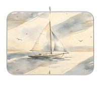 Tappetino scolapiatti in stile retrò nautico con piccola barca a vela per bancone della cucina, 45,7 x 61 cm, assorbente, scolapiatti in legno floreale