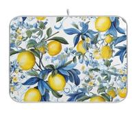 Tappetino scolapiatti in stile siciliano, con limoni gialli e fiori blu, ad asciugatura rapida, reversibile, per cucina, piano di lavoro, decorativo, medio, 40,6 x 45,7 cm