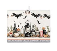 Tappetino scolapiatti in stile vintage per Halloween, per bancone della cucina, lanterna nera, assorbente, tappetino scolapiatti in microfibra, spaventoso tappetino per asciugare il bancone della