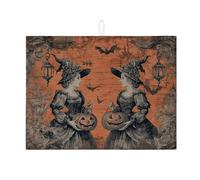 Tappetino scolapiatti in stile vintage per Halloween, per bancone della cucina, motivo strega spettrale e zucca, tappetino scolapiatti in microfibra gotico per decorazione bancone della cucina, 45,7 x