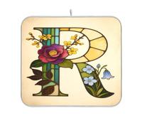 Tappetino scolapiatti in vetro con lettera R a forma di fiore, per cucina, bancone, scolapiatti, tappetino da cucina, 40,6 x 45,7 cm