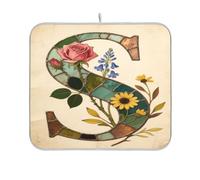 Tappetino scolapiatti in vetro con lettera S a forma di fiore, tappetino scolapiatti per cucina, vassoio scolapiatti, tappetino da cucina, 16 x 18 cm