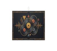 Tappetino scolapiatti in vinile per bancone della cucina, tappetino assorbente geometrico nero e oro, tappetino scolapiatti in microfibra con musica retrò, 40,6 x 45,7 cm