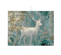Tappetino scolapiatti invernale con cervo bianco per bancone della cucina, tappetino assorbente con foresta scintillante, elegante tappetino in microfibra per proteggere bar, 45,7 x 61 cm