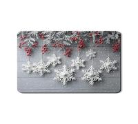 Tappetino scolapiatti invernale con fiocco di neve per bancone della cucina, bacche rosse e fiocchi di neve bianchi, tappetino in gomma assorbente, tappetino per asciugare le vacanze in pelle PU, 30,5