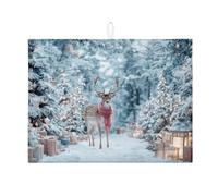 Tappetino scolapiatti invernale per bancone della cucina, con foresta innevata, assorbente, tappetino scolapiatti in microfibra, per uso festivo, 45 x 61 cm