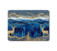 Tappetino scolapiatti invernale per bancone della cucina, in gomma assorbente, motivo foresta blu, con renna dorata, in pelle PU, protezione per le vacanze, 45,7 x 61 cm