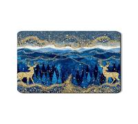 Tappetino scolapiatti invernale per bancone della cucina, in gomma assorbente, motivo foresta blu, con renna dorata, in pelle PU, protezione per le vacanze, 30,5 x 50,8 cm