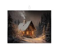 Tappetino scolapiatti invernale per bancone della cucina, tappetino assorbente rustico della Foresta Nera, accogliente tappetino in microfibra innevato per bancone della cucina, 45,7 x 61 cm