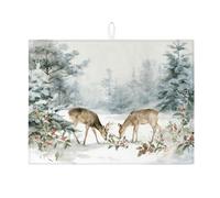 Tappetino scolapiatti invernale per bancone della cucina, tappetino assorbente rustico floreale per scolapiatti con foresta innevata, tappetino per acquerello per bar, 45 x 61 cm