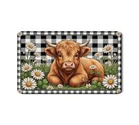 Tappetino scolapiatti marrone a forma di mucca per bancone della cucina, in gomma assorbente floreale, tappetino scolapiatti rustico primaverile per bar, protezione 30,5 x 50,8 cm