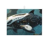 Tappetino scolapiatti meccanico con balena sul fondale marino, grande, in microfibra, riutilizzabile, lavabile, per accessori da cucina, 45,7 x 61 cm
