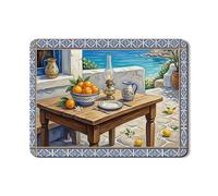 Tappetino scolapiatti mediterraneo per bancone della cucina, tappetino in gomma assorbente blu floreale, tappetino scolapiatti estivo in pelle PU per proteggere la zona pranzo, 45,7 x 61 cm