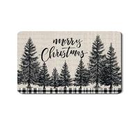 Tappetino scolapiatti Merry Christmas per bancone della cucina, tappetino scolapiatti in gomma assorbente con albero nero, tappetino scolapiatti a quadri per le vacanze, per bar, 30,5 x 50,8 cm