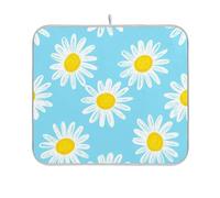 Tappetino scolapiatti multicolore, assorbente, ad asciugatura rapida, a prova di calore, per bancone della cucina, decorazione margherite, azzurro, 40,6 x 45,7 cm