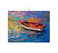Tappetino scolapiatti multicolore, motivo paesaggio, simula un dipinto a olio, lavabile in lavatrice, piccolo, 16 x 18 pollici