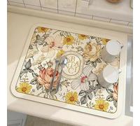 Tappetino scolapiatti multifunzione con top in microfibra in stile fantasia e base antiscivolo in gomma, progettato per asciugare i piatti e proteggere le superfici della cucina dai danni causati dal