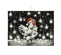 Tappetino scolapiatti natalizio a forma di pollo per bancone della cucina, tappetino assorbente vintage nero con gallo, tappetino scolapiatti in microfibra per proteggere bar, 45 x 61 cm