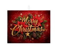 Tappetino scolapiatti natalizio a forma di stella di Natale per bancone della cucina, tappetino assorbente per piatti con motivo floreale rosso, tappetino scolapiatti vintage in microfibra per cucina