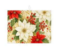 Tappetino scolapiatti natalizio a forma di stella di Natale, tappetino assorbente vintage rosso floreale in microfibra, tappetino scolapiatti invernale in microfibra per proteggere il bancone della