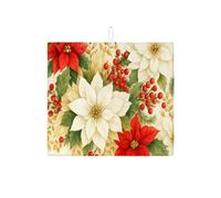 Tappetino scolapiatti natalizio a forma di stella di Natale, tappetino assorbente vintage rosso floreale in microfibra, tappetino scolapiatti invernale in microfibra per proteggere il bancone della