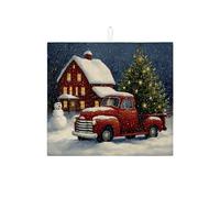 Tappetino scolapiatti natalizio con camion rosso per bancone della cucina, tappetino scolapiatti assorbente vintage rustico con scena innevata, tappetino scolapiatti in microfibra per le vacanze, 40,6