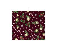 Tappetino scolapiatti natalizio per bancone della cucina, con agrifoglio natalizio e stella dorata, tappetino assorbente in microfibra invernale per bar, 40,6 x 45,7 cm