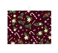 Tappetino scolapiatti natalizio per bancone della cucina, con agrifoglio natalizio e stella dorata, tappetino assorbente in microfibra invernale per bar, 45 x 61 cm