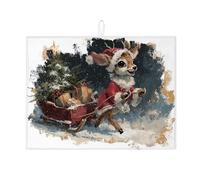 Tappetino scolapiatti natalizio per bancone della cucina, grazioso tappetino assorbente per scolapiatti con renna, tappetino in microfibra per asciugare le vacanze, 45,7 x 61 cm