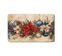 Tappetino scolapiatti natalizio per bancone della cucina, stella di Natale rossa e ornamento blu in gomma assorbente, tappetino per asciugare i piatti in pelle sintetica invernale per bar, 30 x 50 cm