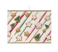 Tappetino scolapiatti natalizio per bancone della cucina, stelle di pan di zenzero e alberi, tappetino scolapiatti assorbente, tappetino scolapiatti in microfibra per le vacanze, 45,7 x 61 cm