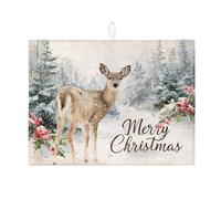 Tappetino scolapiatti natalizio per bancone della cucina, tappetino assorbente per scolapiatti rustico invernale floreale assorbente, tappetino in microfibra per asciugare i piatti della foresta delle