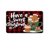 Tappetino scolapiatti natalizio per bancone della cucina, tappetino in gomma assorbente con motivo scozzese rosso, grazioso pan di zenzero, tappetino per asciugare le vacanze, per bar, 30,5 x 50,8 cm