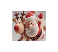 Tappetino scolapiatti natalizio per cucina, con Babbo Natale e renna, tappetino assorbente per scolapiatti in microfibra, per banconi da bar, 40,6 x 45,7 cm