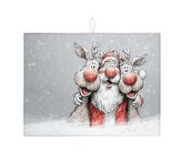 Tappetino scolapiatti natalizio per cucina, divertente tappetino assorbente con Babbo Natale e renna, tappetino scolapiatti in microfibra per proteggere il bancone, 45,7 x 61 cm