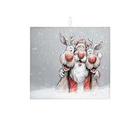 Tappetino scolapiatti natalizio per cucina, divertente tappetino assorbente con Babbo Natale e renna, tappetino scolapiatti in microfibra per proteggere il bancone, 40,6 x 45,7 cm