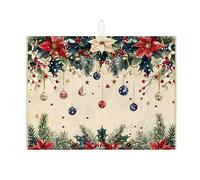 Tappetino scolapiatti natalizio per cucina, stella di Natale e ornamento, assorbente, tappetino scolapiatti in microfibra per le vacanze, per bar, 45 x 61 cm