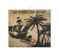 Tappetino scolapiatti nautico con motivo a nave pirata, 40,6 x 45,7 cm, in microfibra assorbente, per piano di lavoro da cucina, multiuso, per scolapiatti, lavello, nero, F4M8X9GY-{id}