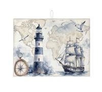 Tappetino scolapiatti nautico per bancone della cucina, blu vintage, assorbente, tappetino scolapiatti in microfibra con mappa dell'oceano, per decorazione domestica, 45,7 x 61 cm
