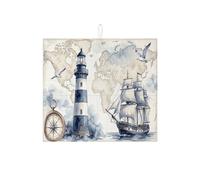 Tappetino scolapiatti nautico per bancone della cucina, blu vintage, assorbente, tappetino scolapiatti in microfibra con mappa dell'oceano, per decorazione domestica, 40,6 x 45,7 cm